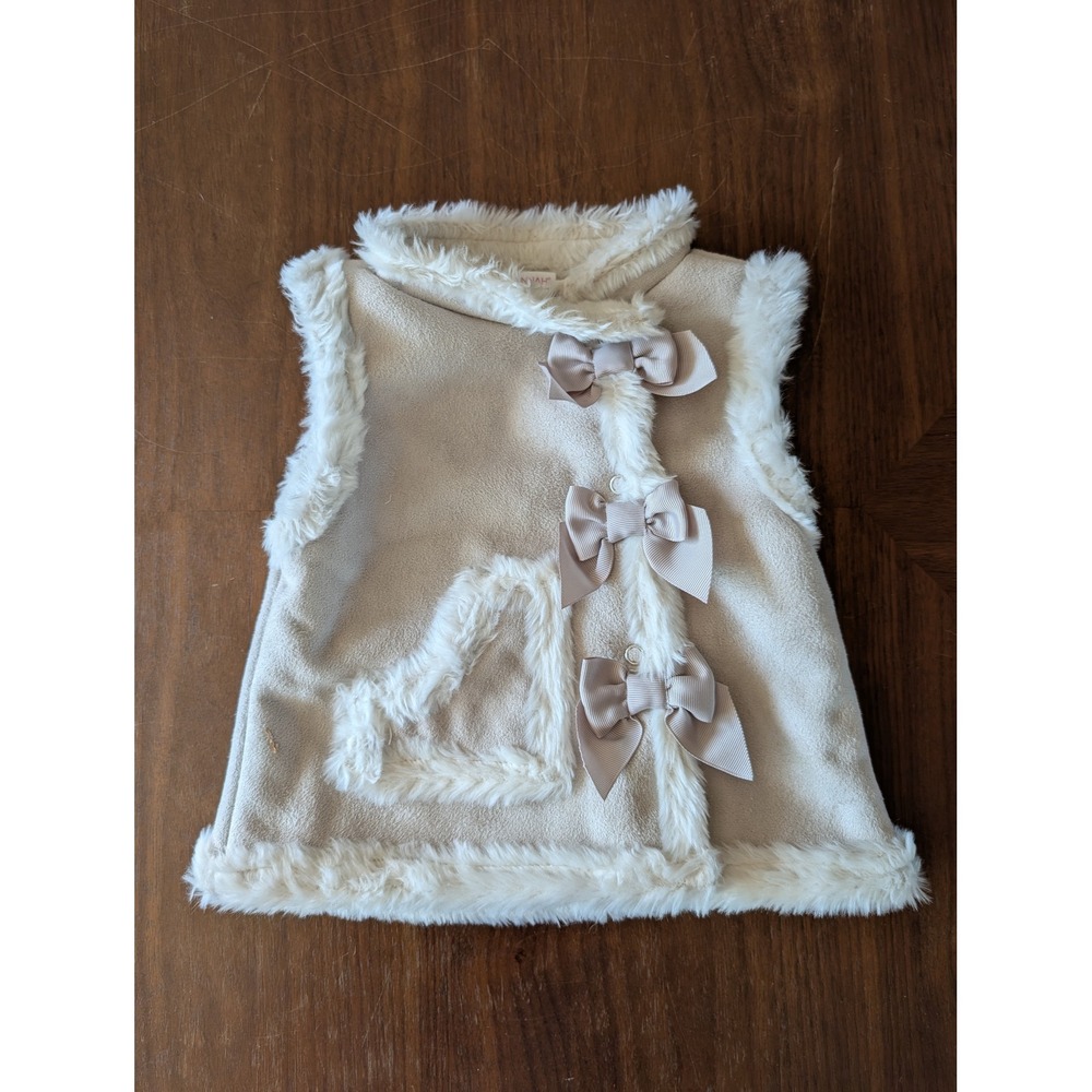 Savannah Kids Cream Faux Shearling Fur Vest Bows 24M Cozy Cabin Winter Coquette‎